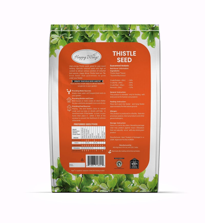 Happy Wings Nyjer Thistle Seeds for Wild Birds 15 lbs No Grow Premium Bird Seed Attracts Finches, Goldfinches, Ideal for Year-Round Feeding High in Protein and Energy. - Image 2